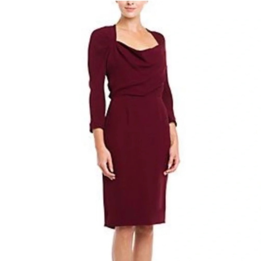 Lela Rose burgundy wine silk belted midi dress